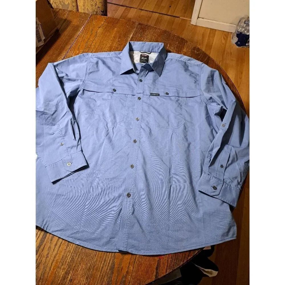 2XL Wrangler Regular Fit Blue Button Long Sleeve Shirt with Pocket
